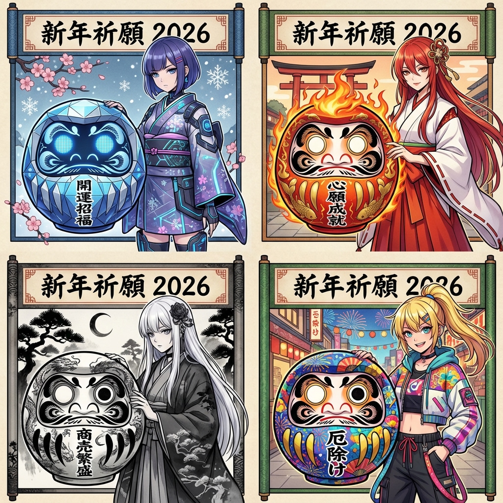 「未来を紡ぐ四色のだるま姫」