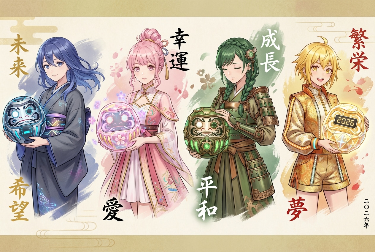 「未来を紡ぐ四色のだるま姫」 | の人気AIイラスト・グラビア