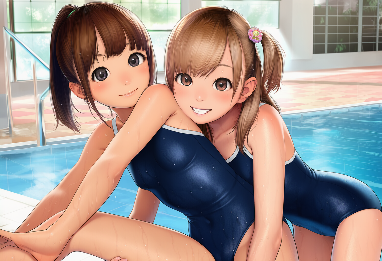 絡まるスク水少女