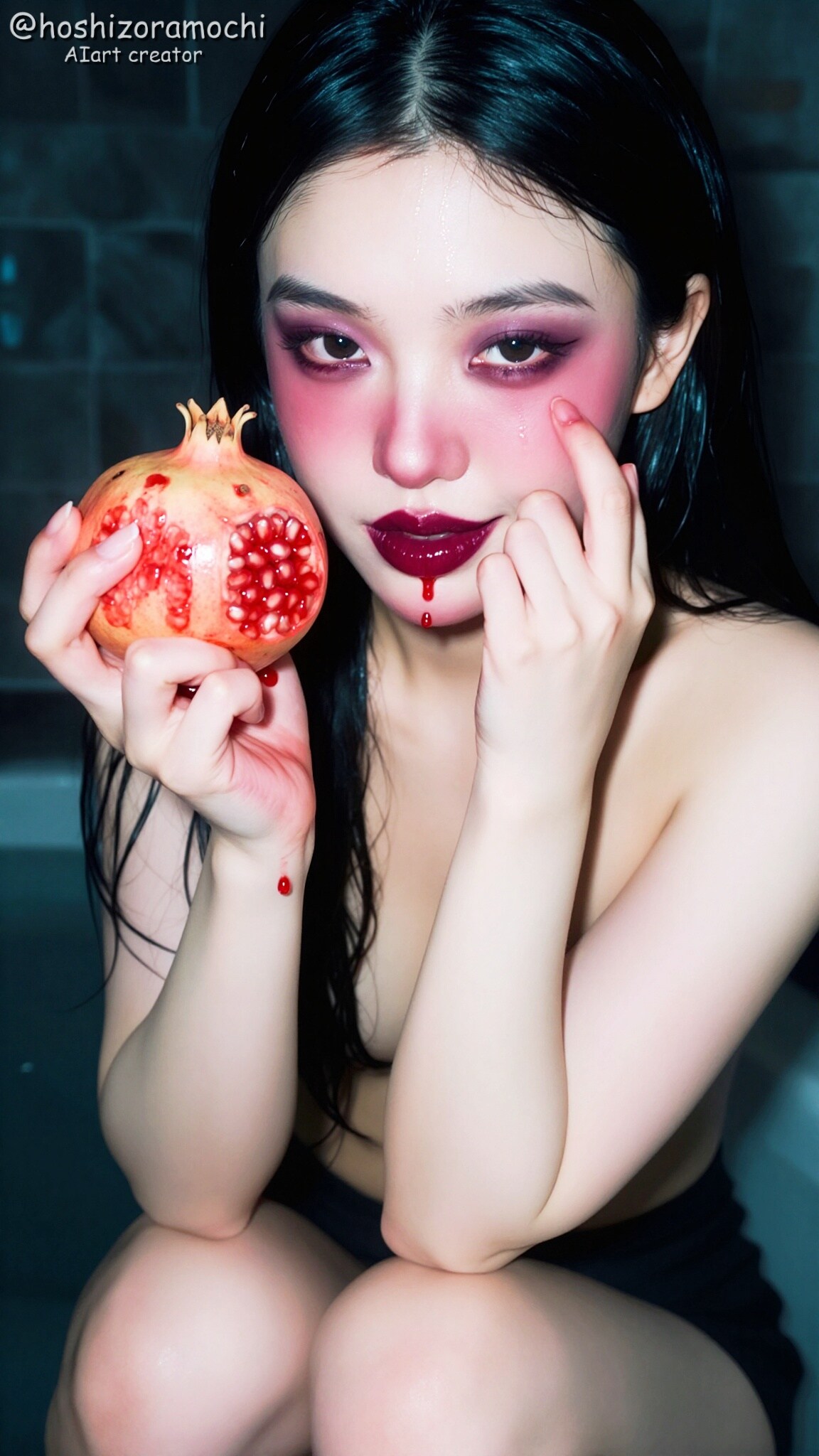 熟れた真紅、指先に滴る渇望 - Ripe crimson, dripping desire on my fingertips
