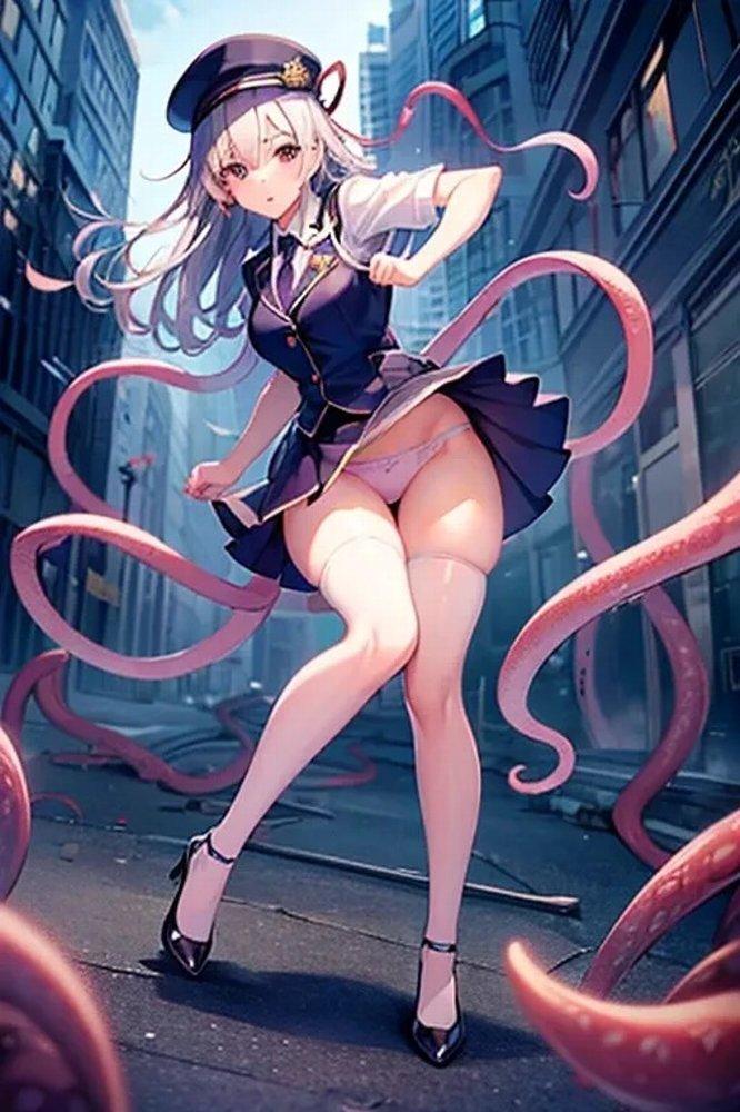 銀髪美女警察官触手遭遇パンチラ画像集