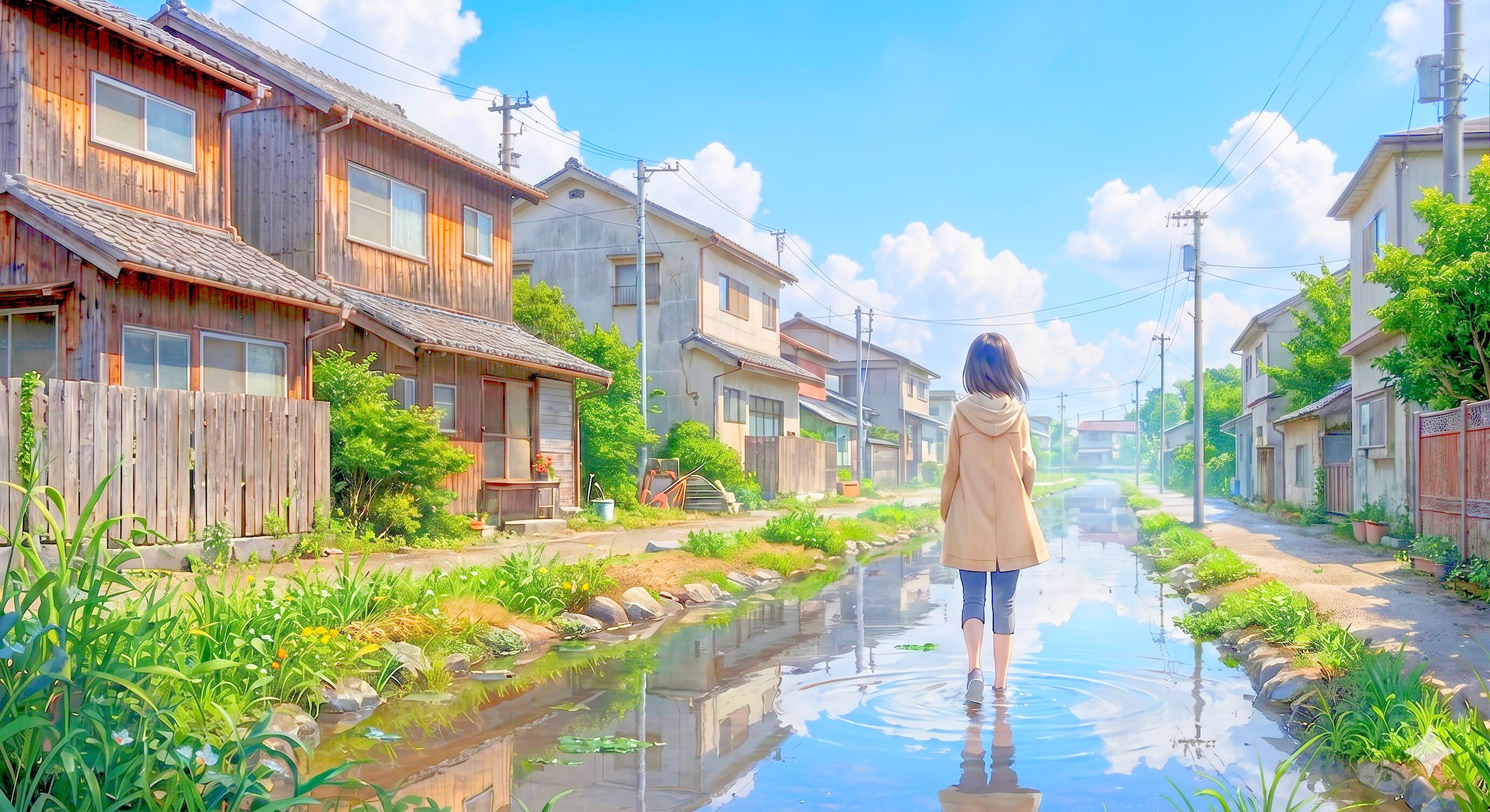 街と水たまり、少女268 | の人気AIイラスト・グラビア