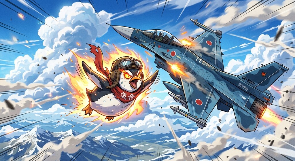 戦闘機VS空飛ぶペンギンのドックファイト