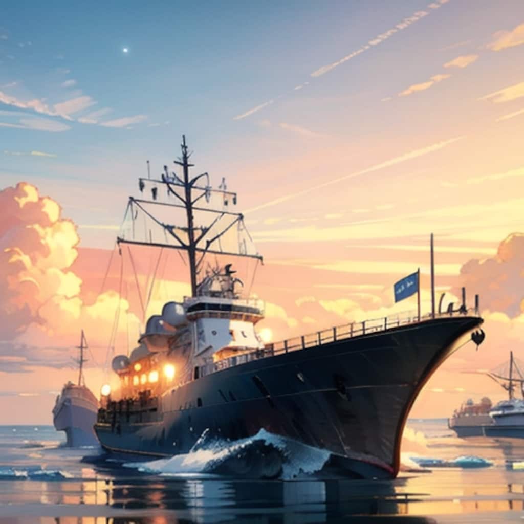 軍艦と夕暮れ