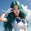 彼女にセーラー戦士のコスプレ（深緑の子） 2枚目