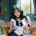 彼女にセーラー戦士のコスプレ（深緑の子） 3枚目