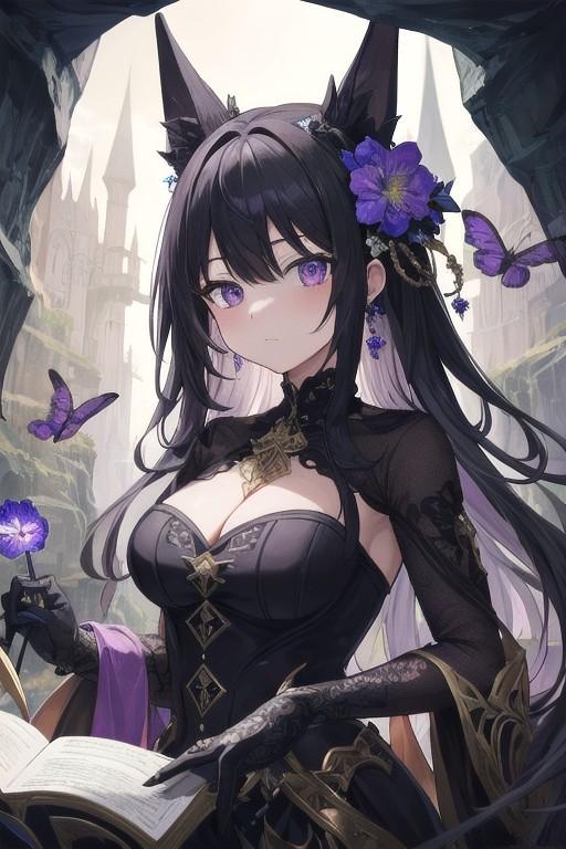 紫の蝶とケモミミ娘
