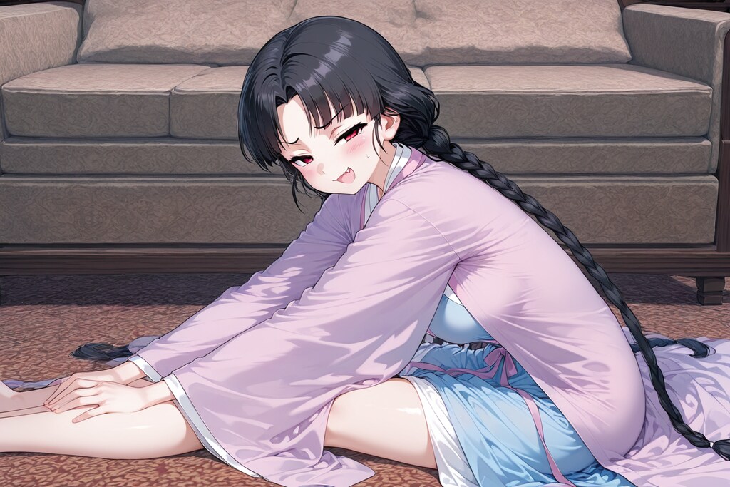 漢服で長座体前屈する茜ちゃん