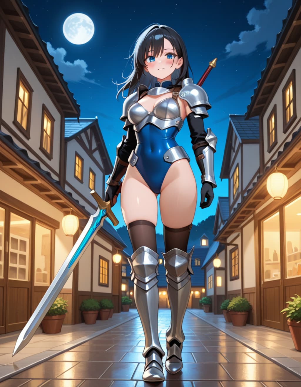 鎧姿の葵さんと地方の町