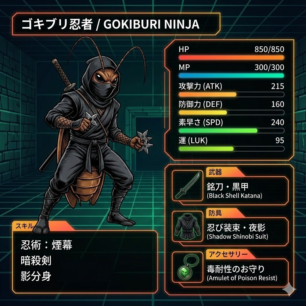 ゴキブリ忍者🩻ステータス画面