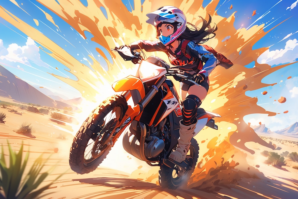 砂漠とバイクと女の子