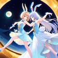 月を背景にして、一緒に踊るねことうさぎ(翻訳したらこうなった・NovelAI) 2枚目