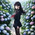紫陽花と女子学生 3枚目