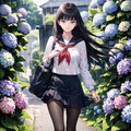紫陽花と女子学生 6枚目