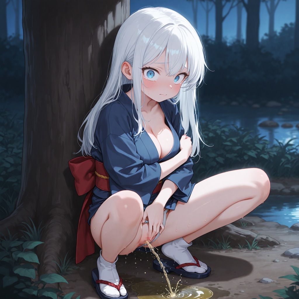 おしっこをする着物少女