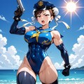 海賊追いかけるセーラーワンピース水着コスプレ警官人妻&ペン水彩猫画 2枚目