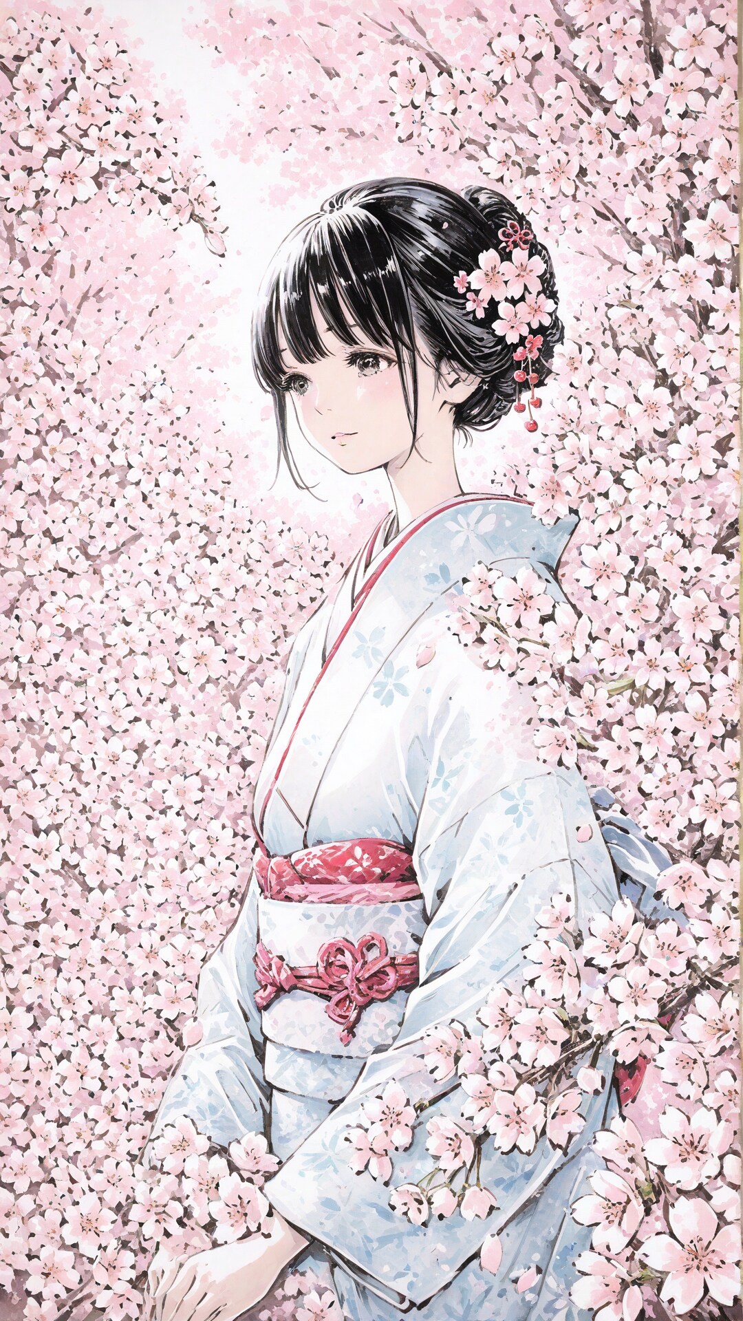 桜と着物の少女 | の人気AIイラスト・グラビア