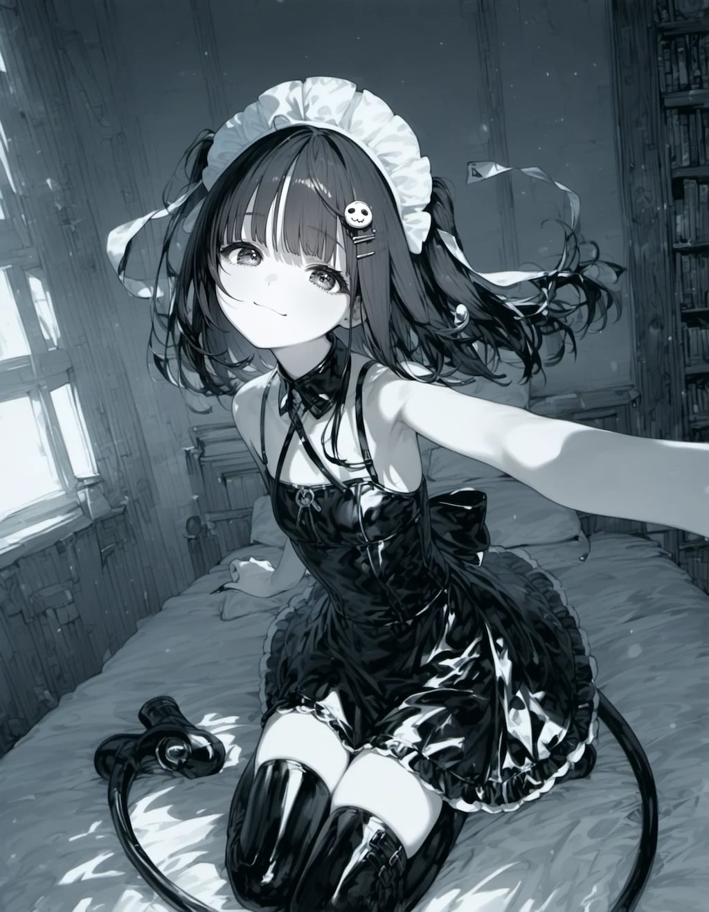 Monochromatic Maid Selfie