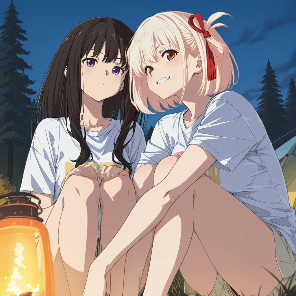 キャンプしている二人