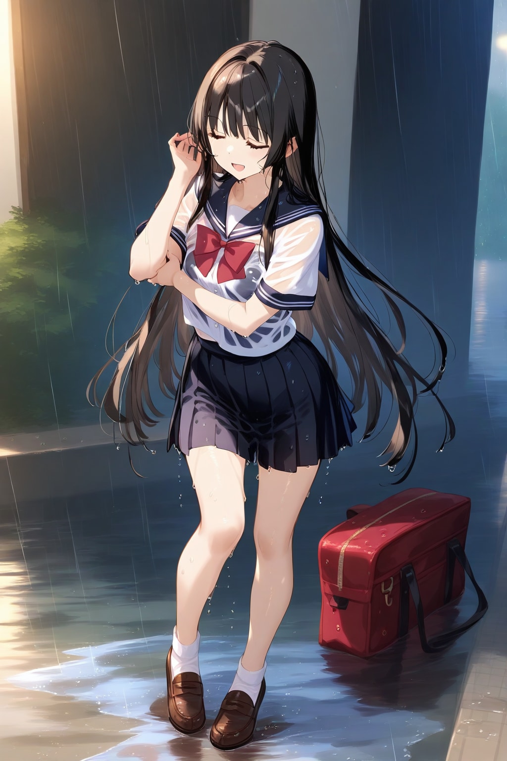 濡れた制服輝夜と大雨