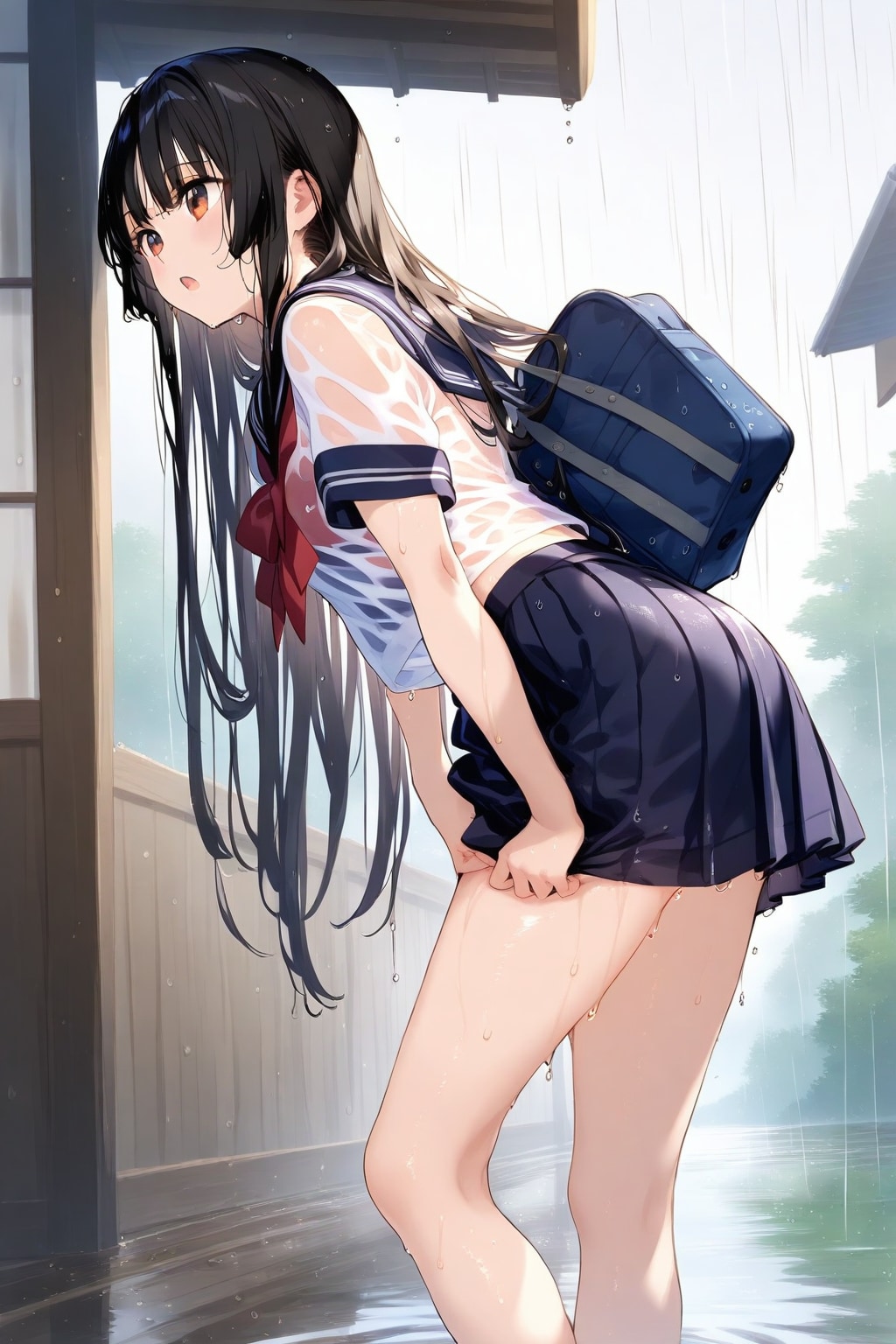 濡れた制服輝夜と大雨