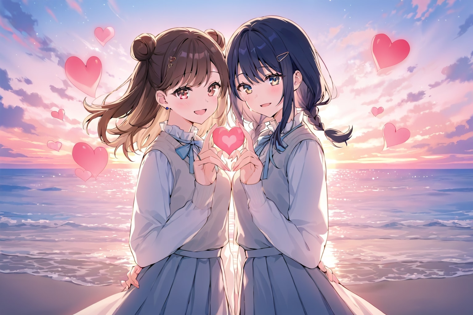 二人でハート | の人気AIイラスト・グラビア