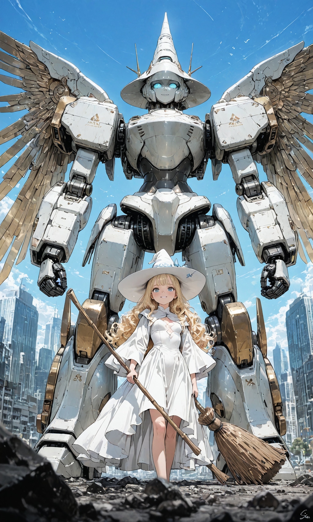 ミラちゃん、巨大ロボットとお掃除する