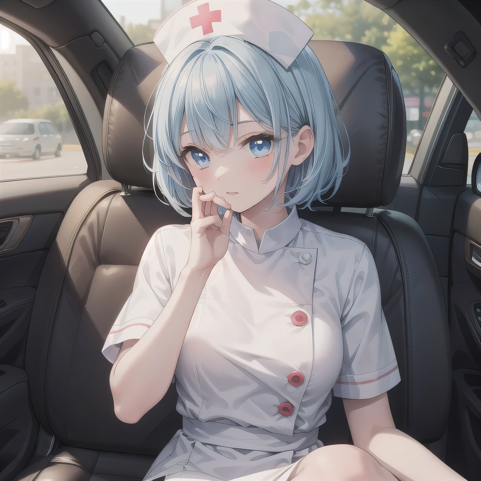 青髪ボブで車内の少女 | の人気AIイラスト・グラビア