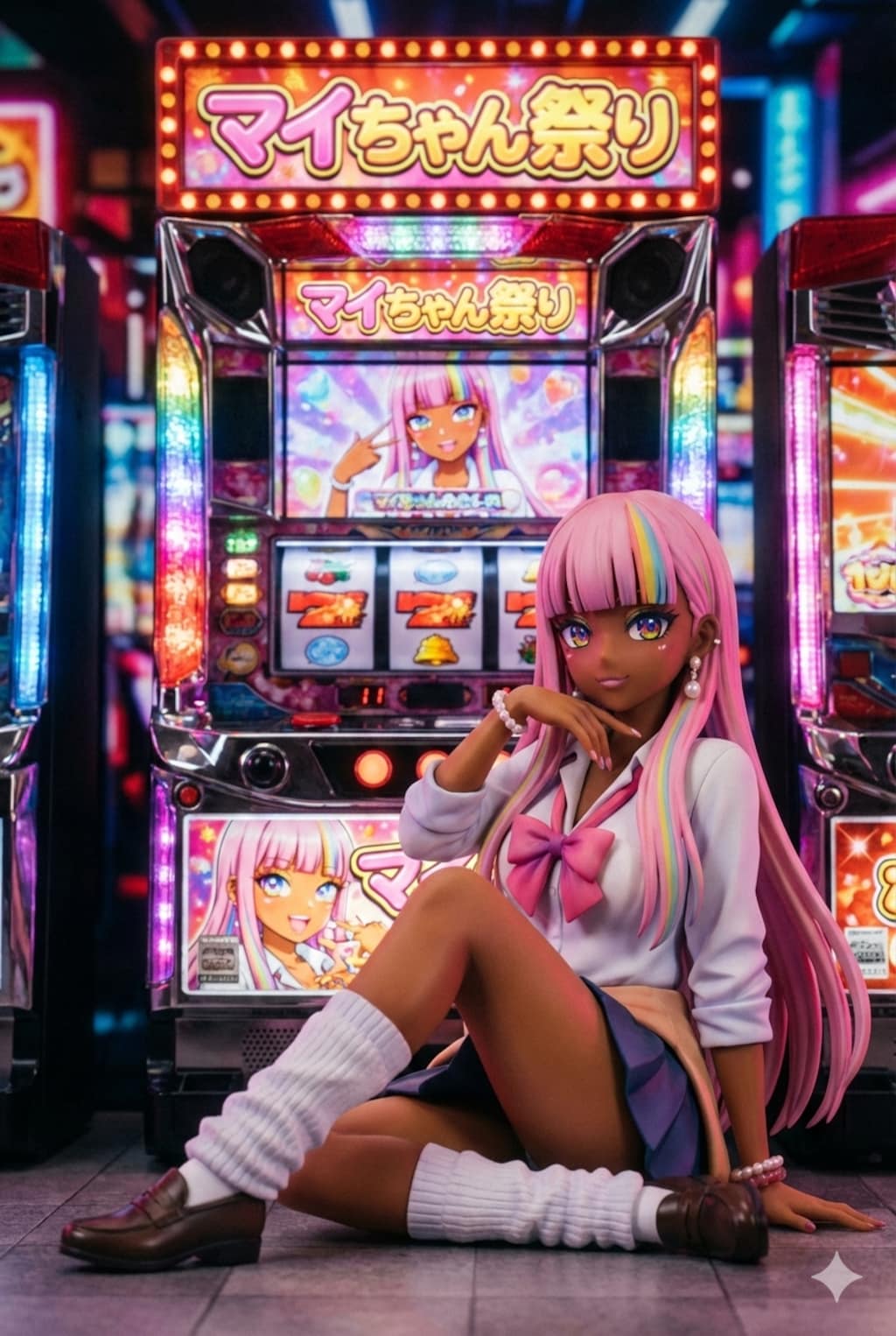 マイちゃんフィギュアとパチスロ台