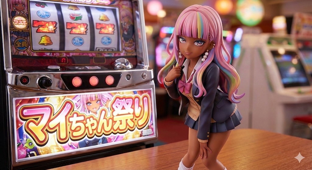 マイちゃんフィギュアとパチスロ台