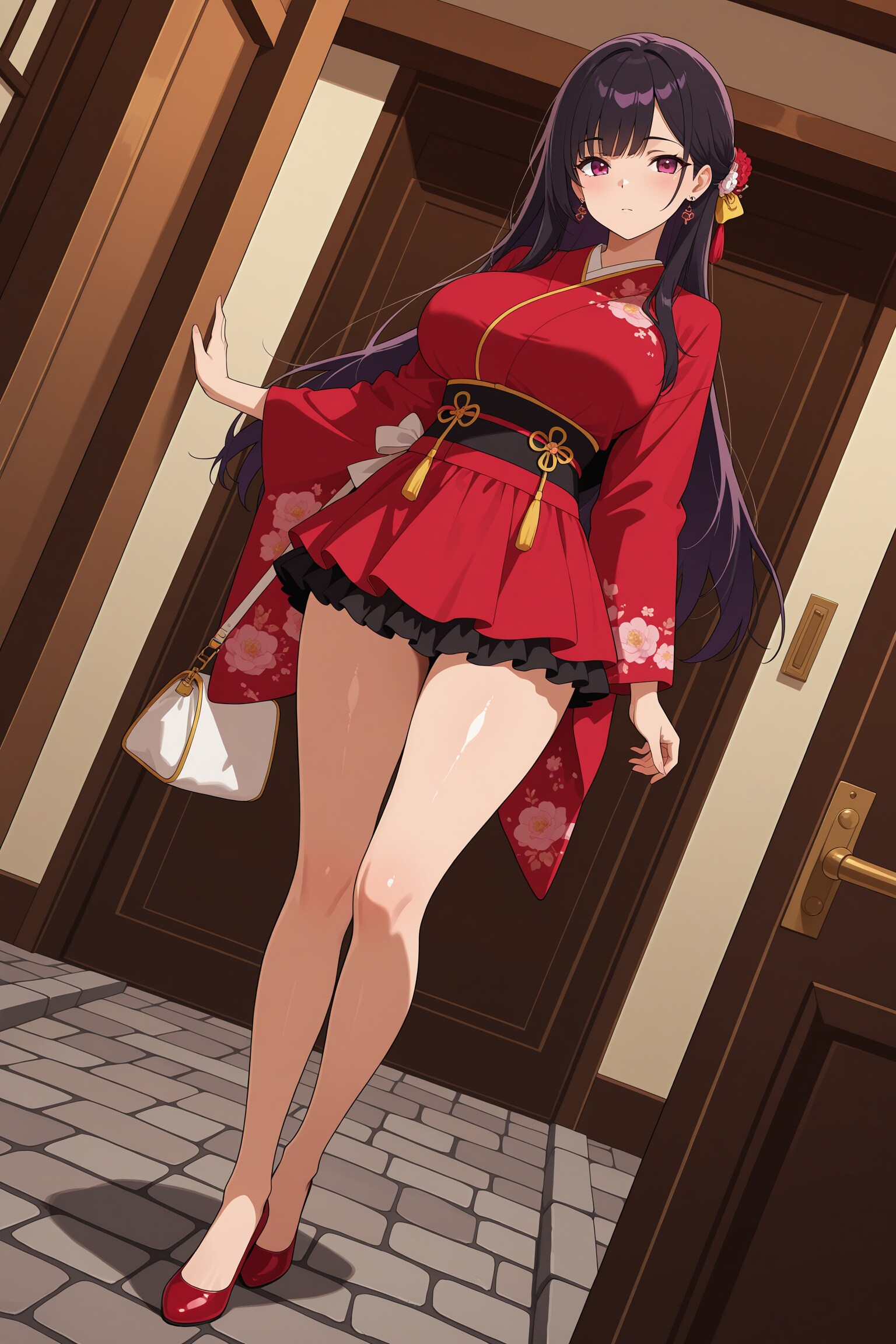 赤い着物ドレス
