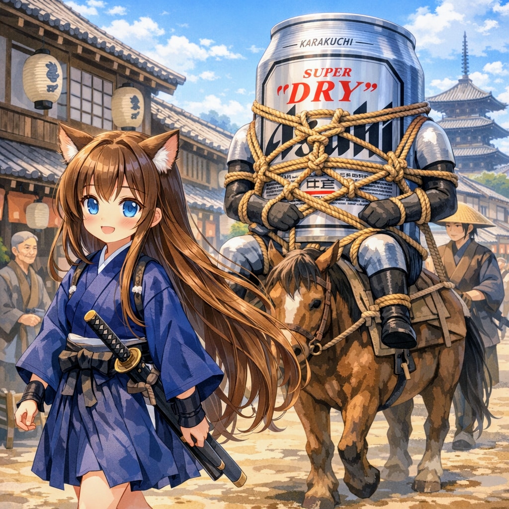 亀甲縛りのビール缶を連れ回す小さな女の子