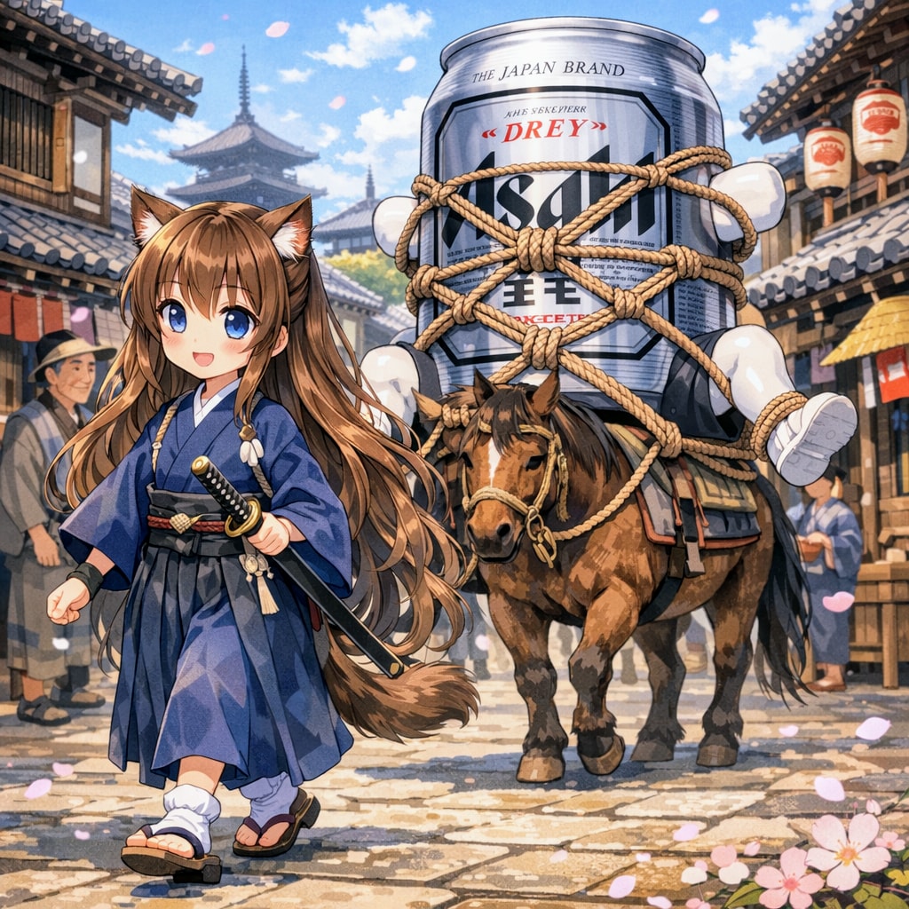 亀甲縛りのビール缶を連れ回す小さな女の子