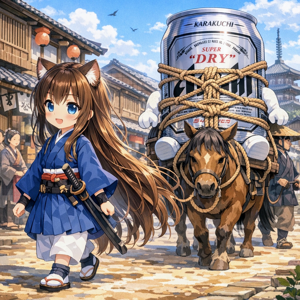 亀甲縛りのビール缶を連れ回す小さな女の子