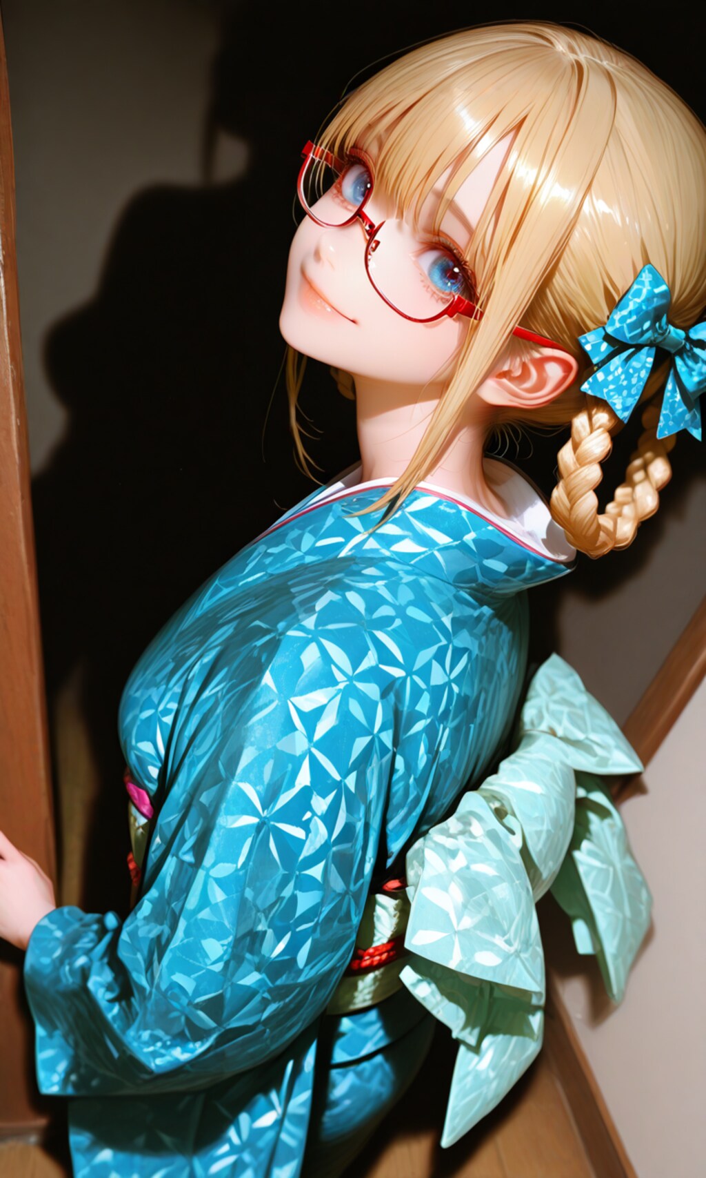 red eyewear, と hair ring,