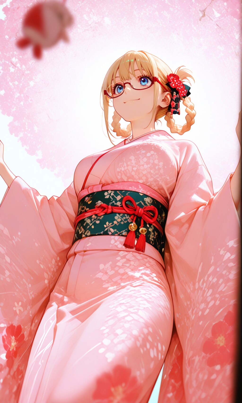 red eyewear, と hair ring,