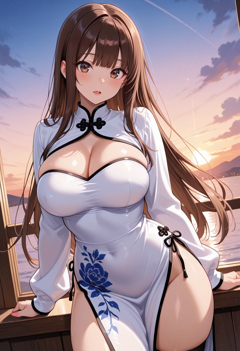 チャイナドレスと夕日