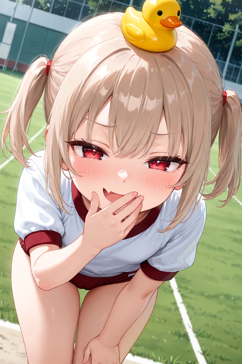 せんせい～♪　スケベそうな顔で見てますけど……ブルマ、好きなんですかぁ♪　何でしたら、体育倉庫で保健体育の実技とかしちゃいますぅ？