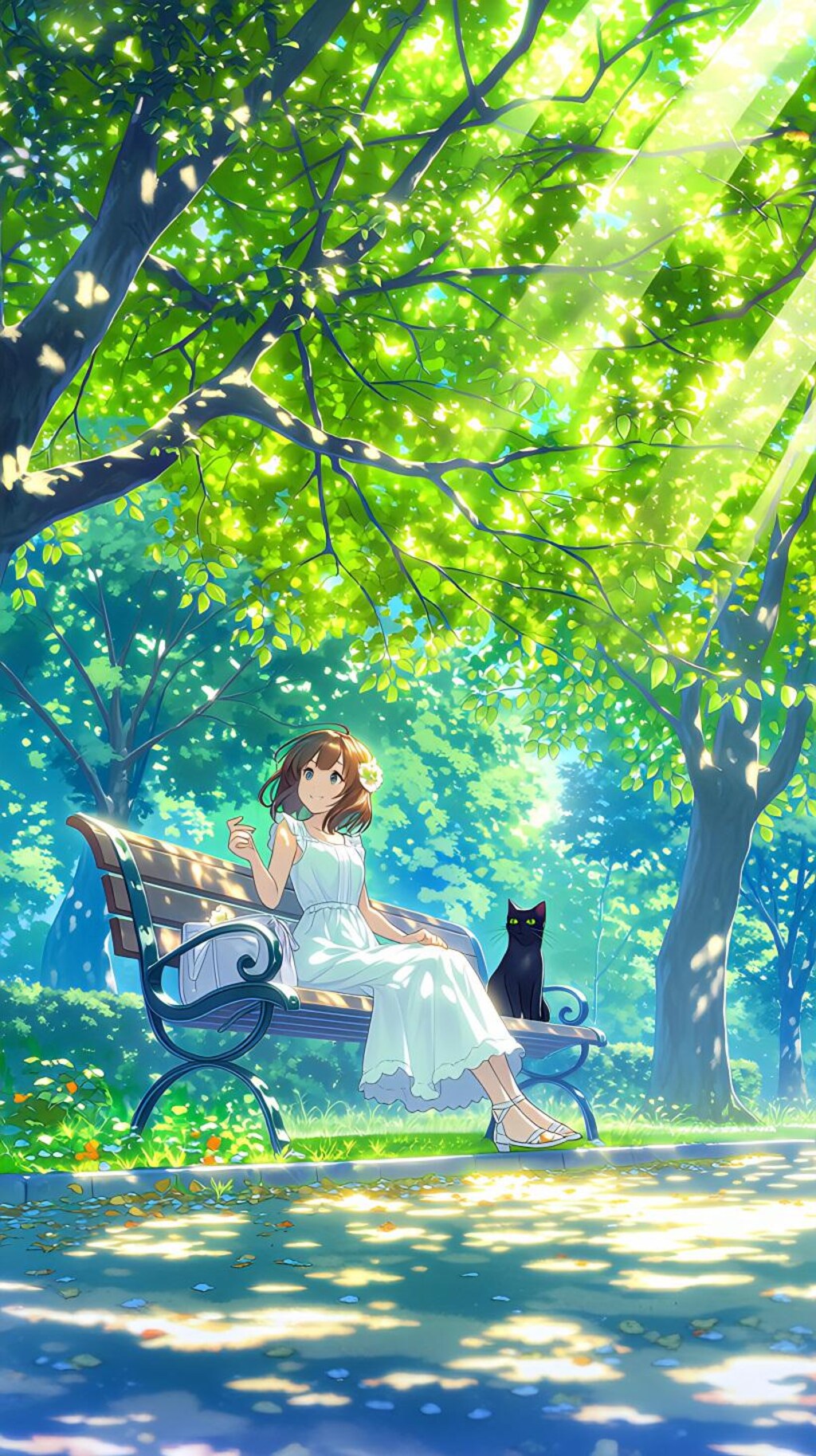 木漏れ日のベンチと黒猫の約束