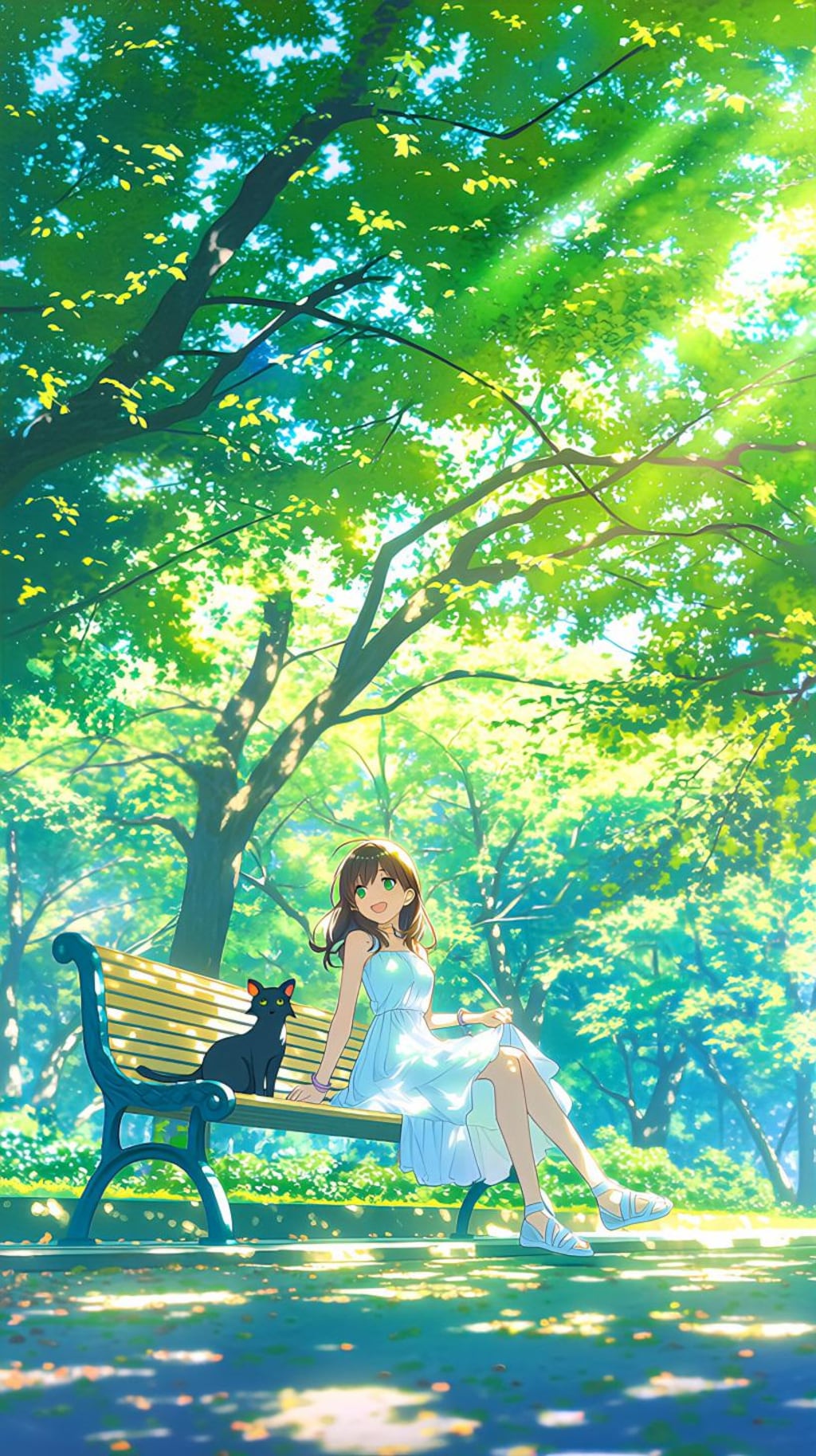 木漏れ日のベンチと黒猫の約束