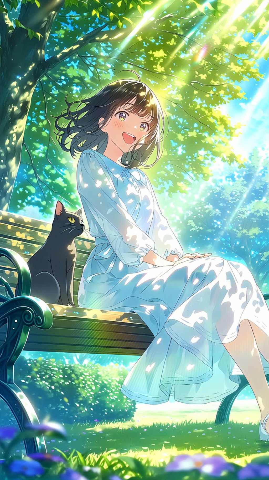 木漏れ日のベンチと黒猫の約束