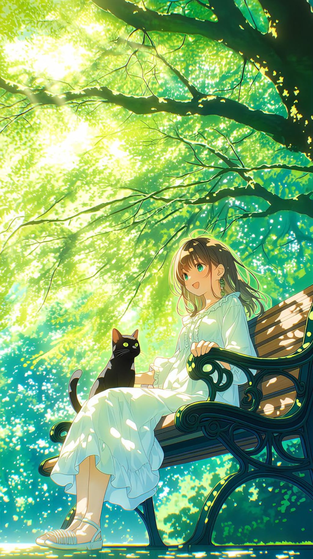 木漏れ日のベンチと黒猫の約束