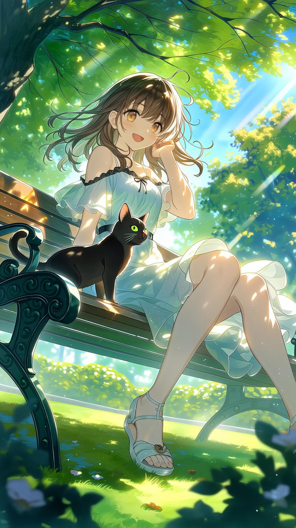 木漏れ日のベンチと黒猫の約束