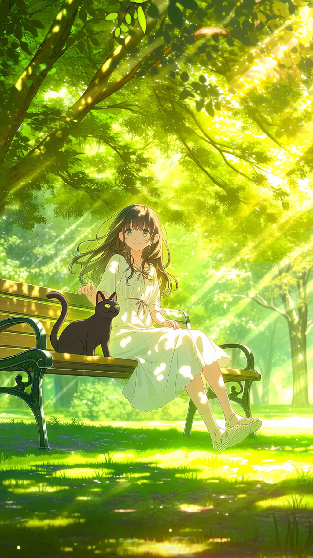 木漏れ日のベンチと黒猫の約束