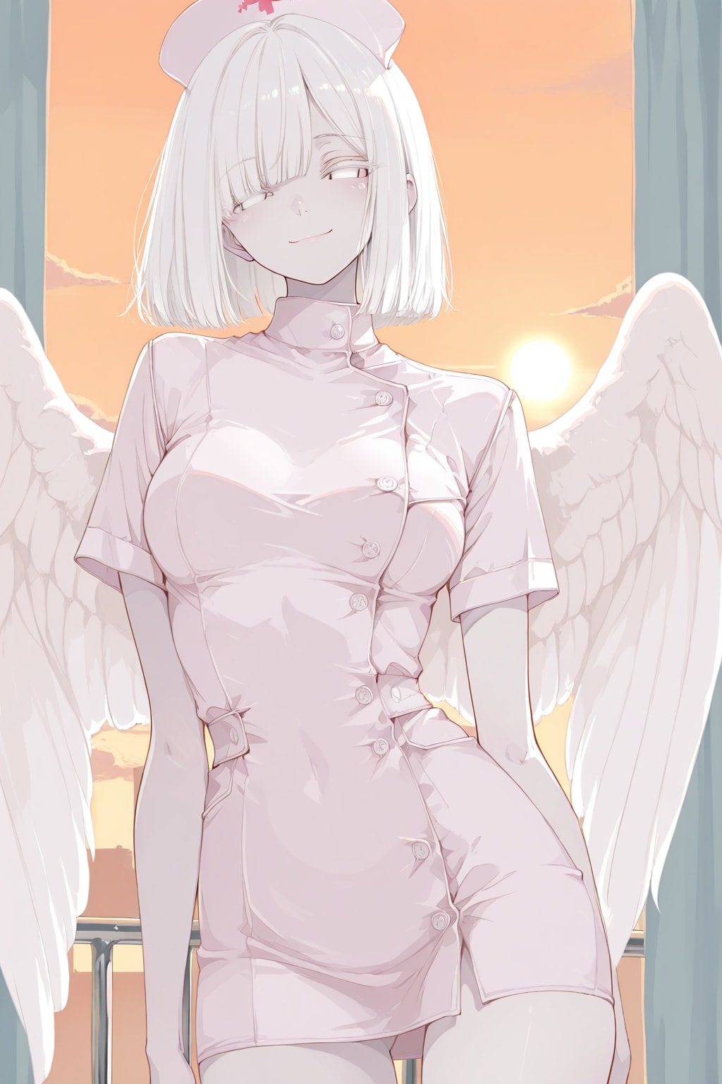 落陽と白衣の天使