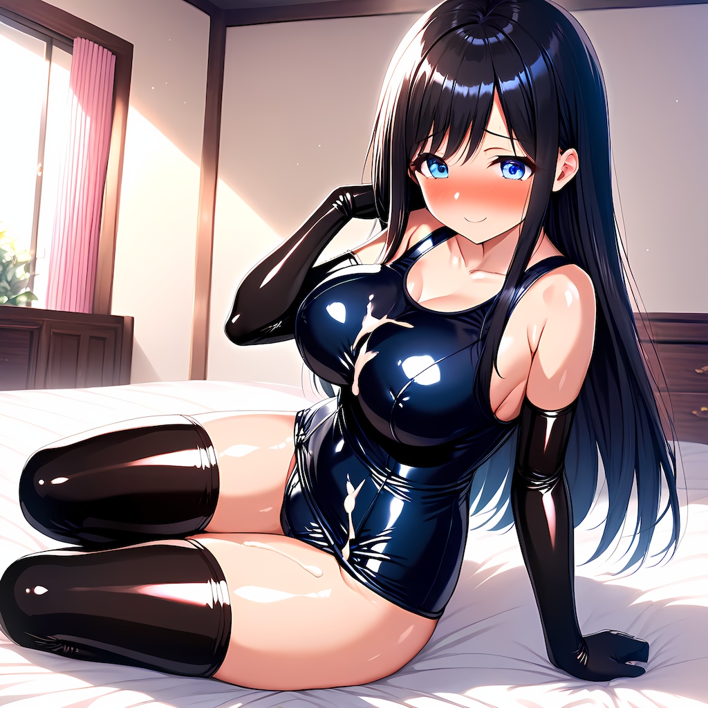 紺旧スク水長手袋サイハイソックスぶっかけ