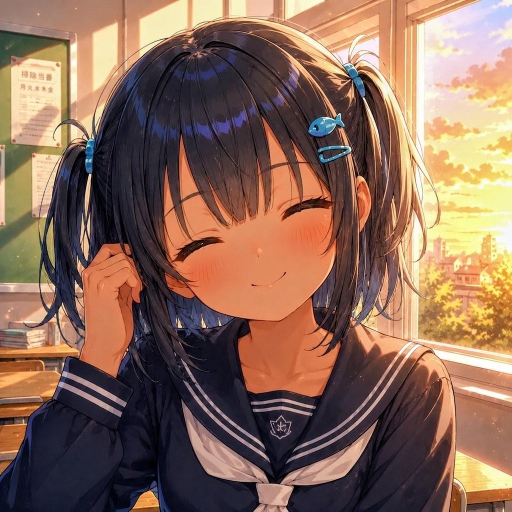 窓際で髪を整えてるこなつちゃん