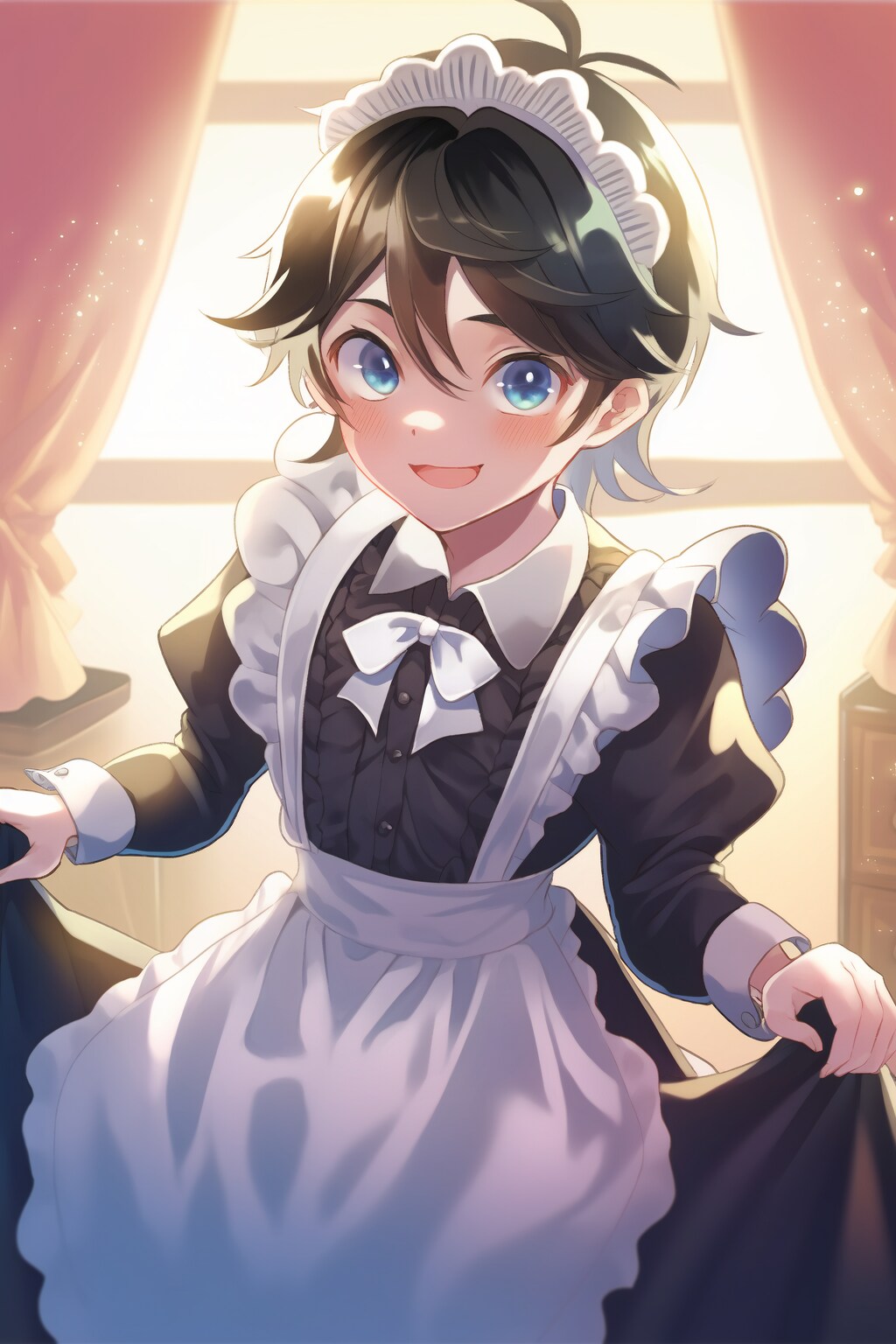 文化祭にてノリノリのメイド服少年