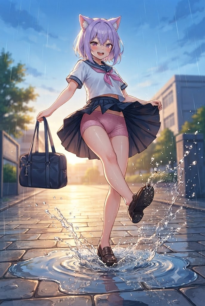 水たまりとパンチラのセーラーシス