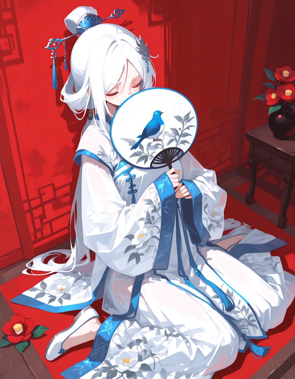 茶花 蓝鸟 紅楼